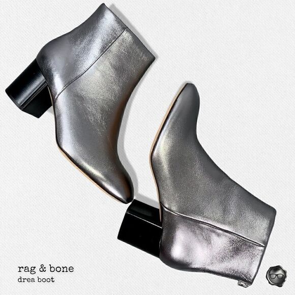 RAG & BONE DREA METALLIC NAPPA LEATHER ANKLE BOOT IN GUNMETAL NIB - Picture 2 of 15